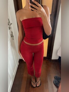 Vintage BEBE Red Strapless top Bandeau y2k early 2000’s fashion style